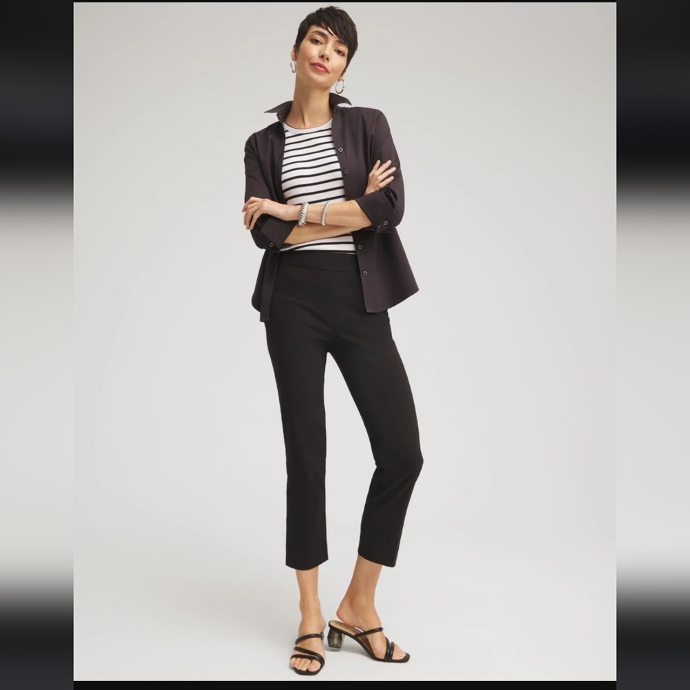 Chico's Brigitte Pull-On Slim Cropped Pants Size Medium Black
